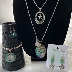 Abalone Shell Beach Vibes Jewelry set of 2 necklaces, 2 earrings and bracelet
